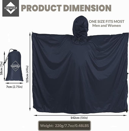 onewind Hooded Rain Poncho, Silnylon Rain Coat Versatile Survival Shelter Waterproof Breathable Lightweight Poncho