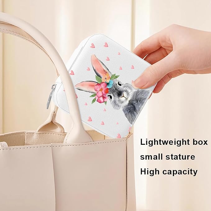 MAYCARI Jewelry Box with Cute Bunny Pattern Design, PU Leather Jewelry Travel Organizer Case-Rings/Earrings/Necklace Storage Box for Women Birthday Mom Friends Her Bridesmaids Girls s