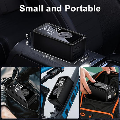 Tire Inflator Portable Air Compressor, Auto Air Pump for car tires with Digital Tire Pressure Gauge, Dual Digital LCD, Pocket Air Compressor for Cars, Bike, Motorcycle, Ball