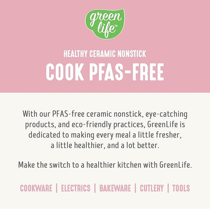 GreenLife 16 Piece Nonstick Cookware Set, Soft Grip Non-Toxic PFAS-Free Ceramic Pots & Pans, Dishwasher & Oven Safe, Frying, Sauce, Saute, Utensils, Glass Lids, Stay-Cool Handles, Wobble Free, Pink