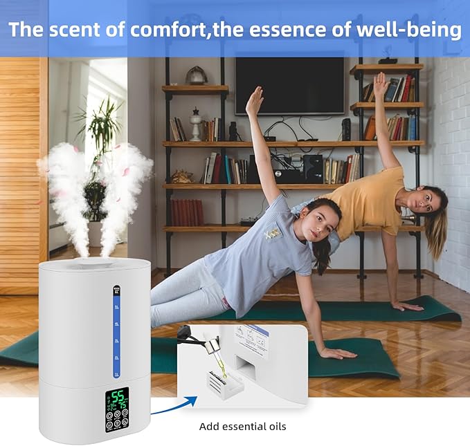 6L Humidifiers for Bedroom Large Room Home, Cool and Warm Humidifier for Baby and Plants Mist Top Fill Desk Humidifiers Essential Oil Diffuser, Quiet with Adjustable Mist,360°Nozzle-White