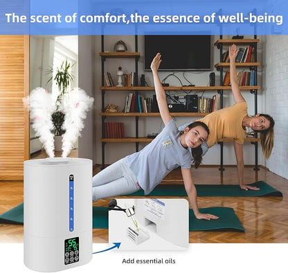 6L Humidifiers for Bedroom Large Room Home, Cool and Warm Humidifier for Baby and Plants Mist Top Fill Desk Humidifiers Essential Oil Diffuser, Quiet with Adjustable Mist,360°Nozzle-White