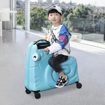 DNYSYSJ Children's Ride On Luggage, 20" Kid's Trolley Suitcase with Universal Wheels and Password Lock, Carry On Luggage Rolling Luggage, Aged 1-6 Years, ABS+PC (Blue, Snail Pattern)