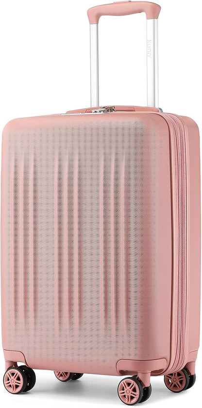Kono Small 20 Inch Expandable Carry On Luggage with Quiet Spinner Wheels & TSA Lock, Scratch and Drop Resistant PC+ABS Hardside 22x14x9 Airline Approved Suitcase, Nude/Rose Gold