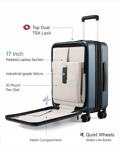 Carry On Luggage 22x14x9 Airline Approved, FLO5 Expandable Polycarbonate Suitcase with Front Pocket (FX-Core, Brown-Black, 20 Inch)