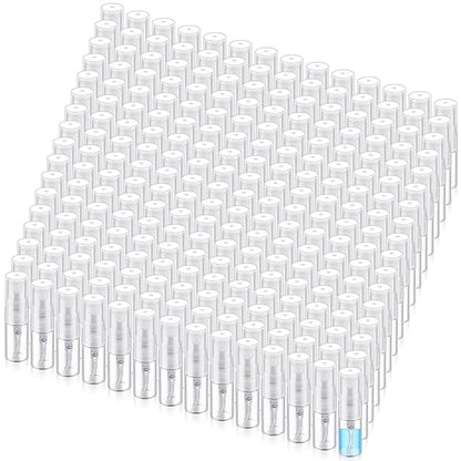 Zhehao 50 Pcs Mini Spray Bottles 2 ml Clear Glass Perfume Bottles Refillable Fine Mist Perfume Atomizer Portable Empty Sample Containers for Cleaning, Essential Oils, Travel (Clear Cap)