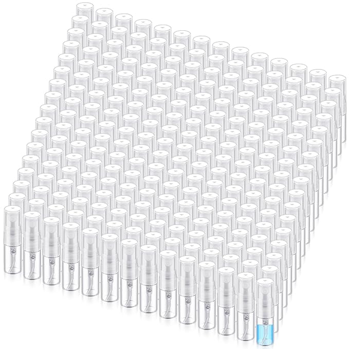 Zhehao 100 Pcs Mini Spray Bottles 2 ml Clear Glass Perfume Bottles Refillable Fine Mist Perfume Atomizer Portable Empty Sample Containers for Cleaning, Essential Oils, Travel (Clear Cap)