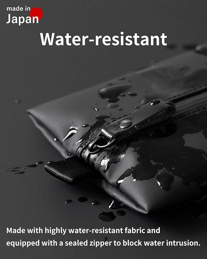 Water-Resistant Zipper Pouch, Made in Japan, 0.9ounces, Compact Tech Organizer for Cords, Cables and Daily Essentials, Multipurpose Bag, Travel Accessories and Toiletries, TOFTPOUCH, Medium size, Gray