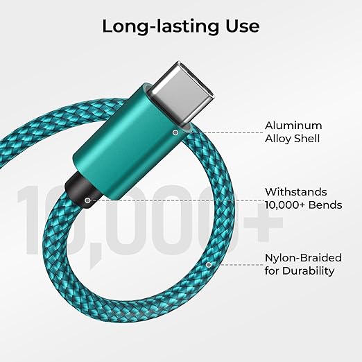 Basesailor USB Type C Charger Cable 6.6FT 2 Pack,Nylon Charging Power Cord for Samsung Galaxy S10 S23 S20 S21 S22,Moto Z3 Z4 G7 G8 G9 Play Power G Pro Fast Stylus,Motorola Razr Edge One 5G,Steam Deck