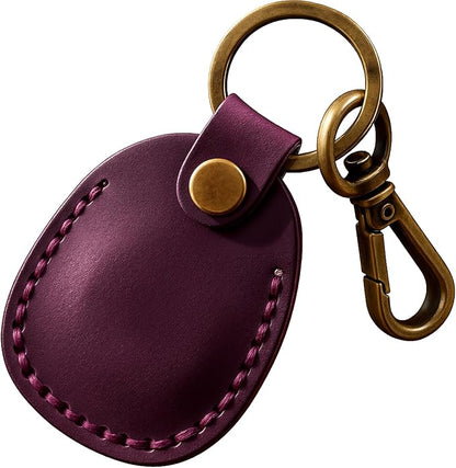 for Airtag Holder, Portable Genuine Leather Air Tag Keychain with Key Rings Full Coverage Air Tags Hidden Case Cover Compatible with Airtag Purple