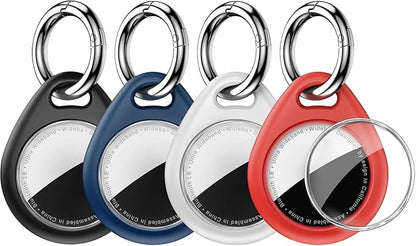 Waterproof Airtag Holder,4 Pack Airtag Keychain with Full Wrap Design,Airtags Case for Apple Airtag,Anti-Lost Air tag Accessories for GPS Item Finder Tracker Luggage,Bag,Key,Pet,Black/White/Blue/Red