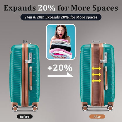 4-Piece Expandable Hardshell Luggage Set with TSA Lock (14/20/24/28) - Lightweight PP Suitcases, 360° Silent Spinner Wheels and Durable 100LB Handle for Air Travel (D# Coral)