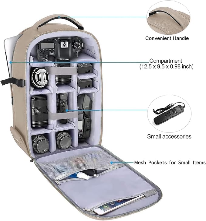 MOSISO Camera Backpack,DSLR/SLR/Mirrorless Photography Camera Bag Full Open Waterproof Hardshell Bag with Insert&Tripod Holder&Laptop Compartment Compatible with Canon/Nikon/Sony, Camel