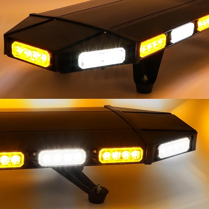 48" Extreme Bright Intensity Construction Detachable Emergency Warning Strobe Light Bar Waterproof Rooftop Low Profile Law Enforcement Hazard Flashing for Tow Truck Vehicle (Amber/White/Amber)