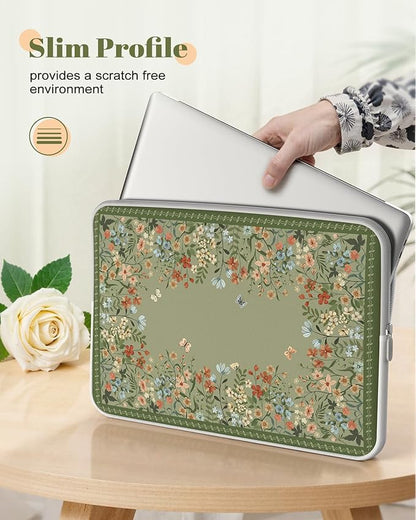 iCasso Computer Sleeve 13 inch,Cute Girly Laptop Bag Green,13-13.6 inch Waterproof Laptop Sleeve Compatible with MacBook Air Pro 13/14, HP Dell ASUS Lenovo Chromebook Notebook, Green
