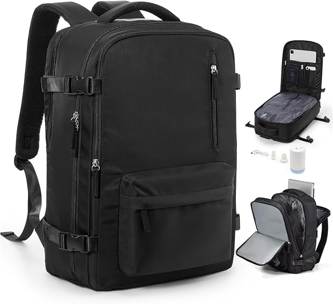 Vacuum Seal Backpack Travel With Pump,Mochila De Viaje Compresion Al Vacio,Personal Item Travel Backpack With Vacuum System,Large Carry On Vacpack Backpacks For Women Men,Black