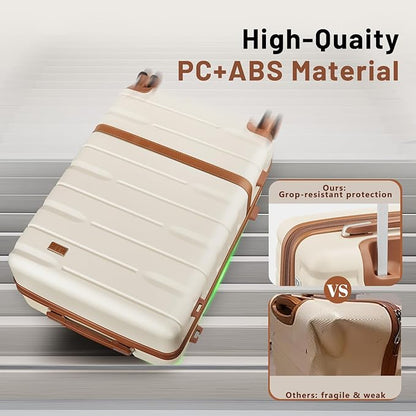 Luggage Sets, Suitcase with Spinner Wheels, PC+ABS Hardshell Travel Luggage Set with TSA Locks,Lightweight Rolling Luggage，Carry on suitcase with YKK Zippers(Beige, 6 piece set(14/20/24/28/DB/TB))