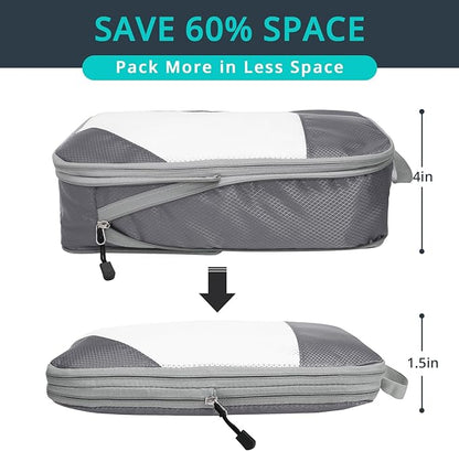 9 Set Compression Packing Cubes for Travel - Compressible, Lightweight, and Space-Saving Packing Cubes, Travel Essentials for Women, Grey