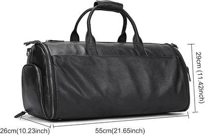 Genuine Leather Garment Bag Large Capacity Travel Bag Business Suit Carrier Bag with Shoe Compartment, Men Women Duffel Bags for Overnight Gym Sports Weekend, Black