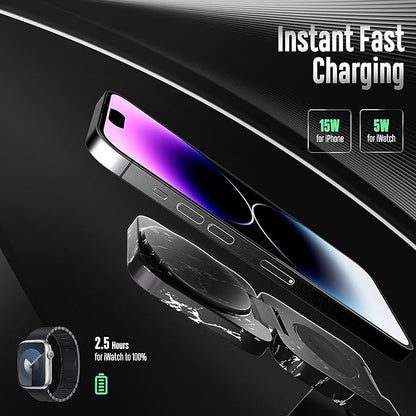 KU XIU Fast Wireless Charger, Magnetic Foldable 3 in 1 Charging Station for iPhone 17/16/15/14/13/12 Pro/Plus/Pro Max, 5W Portable Charger for Apple Watch9/8/7/6/5/4/SE, for Airpods