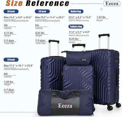 Luggage Sets Suitcase Sets 5 Piece Luggage Sets Suitcase with ABS Hard Shell Lightweight TSA Lock and Double Rotatable Detachable Wheels(Navy,20"/24"/28"/DB/TB)