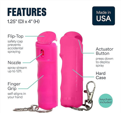 Mace Pepper Spray - Maximum Police Strength OC with UV Dye, Fast Flip Top, Ergonomic Finger Grip, Easy Carry Keychain, 12 Feet Range, 0.42 oz Compact Model, Self Defense Pepper Spray for Women & Men