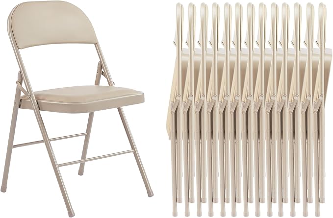 Folding Chairs 14 Pack, Portable Stackable Commercial Chair, Indoor Outdoor Padded Leather Chair with Sturdy Metal Frame, for Home, Office, or Party Events. (Kahki, 14 Pack)