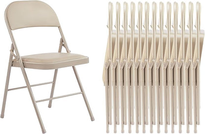 Folding Chairs 14 Pack, Portable Stackable Commercial Chair, Indoor Outdoor Padded Leather Chair with Sturdy Metal Frame, for Home, Office, or Party Events. (Kahki, 14 Pack)
