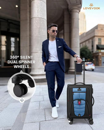 Carry On Luggage 22x14x9 Airline Approved, 22-Inch Suitcases with Spinner Wheels, Softside Carry-on Luggage with TSA Lock for Men Women Business Trip, Lightweight Large Capacity Luggage for Travel
