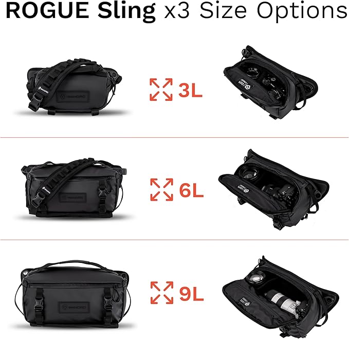 WANDRD ROGUE V1 3L Sling: Compact Camera Sling and Crossbody Bag with Fast Access, 3-Way Carry– Lightweight Everyday Bag Great for Travel, Photography, and Daily Use (Black)