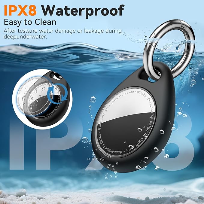Waterproof Airtag Holder,4 Pack Airtag Keychain with Full Wrap Design,Airtags Case for Apple Airtag,Anti-Lost Air tag Accessories for GPS Item Finder Tracker,Bag,Key,Pet,Black/Blue/Pink/Purple