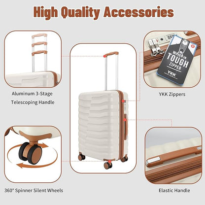 5-Piece Lightweight Luggage with Backpack Sets, ABS+PC Hard Shell Suitcase with TSA Lock & YKK Zipper (White, 20in/24in/28in/BP/TB)