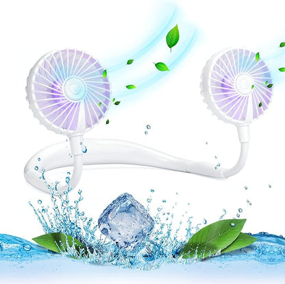 VAGAU Portable Cooling Neck Fan, Rechargeable USB Personal Neck Fan with Colorful LED lights, 360° Rotation for Office Travel Sport, 3 Adjustable Speeds