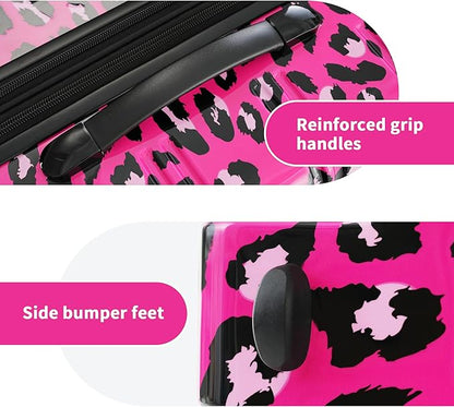 Merax Leopard Print Luggage Sets, 3 Piece Durable Suitcase Set with Spinner Wheels,Large Checked Travel Suitcases and Carry On Travel Luggage, 100% PC, TSA Lock,Hot Pink(20in/24in/28in)