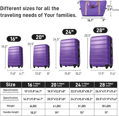 Merax Luggage Sets 13 Piece Suitcase Set 16/20/24/28 IN,Carry on Luggage and Travel Bag TSA Lock Expandable,Hard Case Luggage with Spinner Wheels,Purple