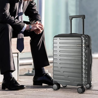 EMPSIGN Carry On Luggage with Spinner Wheels, Hard Shell Carry-On Expandable Suitcase 21x14x9 Airline Approved & Built-in TSA Lock, Durable Travel Rolling Suitcase, Carry-On 20-Inch, Dark Grey