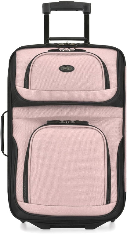 U.S. Traveler Rio Lightweight Softside Rolling Carry-on Suitcase, 2-Wheel Single, Pink