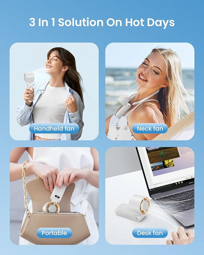 Kimguard 2 Pack Handheld Portable Turbo Fan with Ice Cooler, Speed (1-199) 5500mAh*2 Rechargeable Personal Fan,[20H Cooling Time] Mini Yet Powerful, Small Pocket Fans for Travel/Outdoor/Office, White
