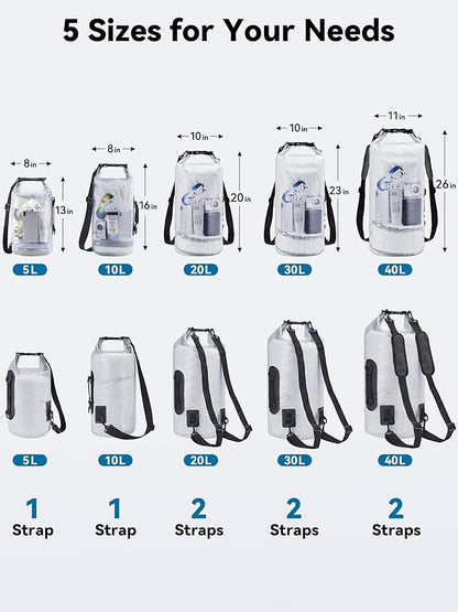 HEETA Dry Bag Waterproof for Women Men, 5L/10L/20L/30L/40L Roll Top Lightweight Dry Storage Bag Backpack with Phone Case for Travel Swimming Boating Kayaking Paddle Board Camping Beach Accessories