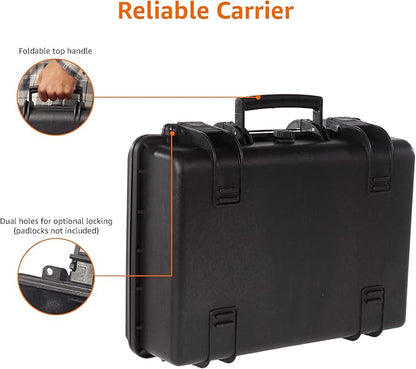 Amazon Basics Hard Camera Case, Medium, Black, Solid, 18"L x 14"W x 6"H