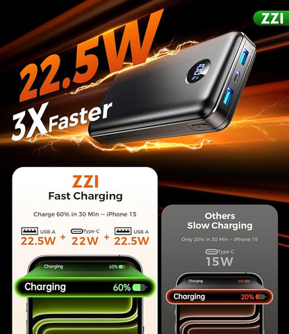 Portable Charger Power Bank, 60000mAh Battery Pack with 3 in 1 USB-C/iOS/Micro-USB Cable, 22.5W Fast Charging Portable Phone Charger, Travel Camping Essential Powerbank for iPhone 17/16/15/14 Samsung