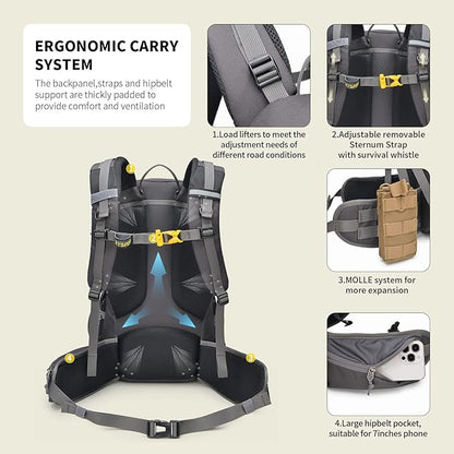 SKYSPER Hiking Backpack for Men Women, 35L Travel Backpack Waterproof Camping Backpack Outdoor Lightweight Daypack