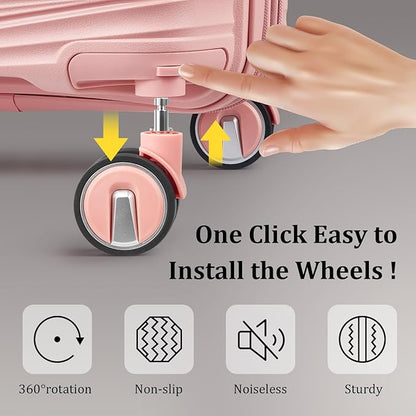 4-Piece Expandable Hardshell Luggage Set with TSA Lock (14/20/24/28) - Lightweight PP Suitcases, 360° Silent Spinner Wheels and Durable 100LB Handle for Air Travel (Pink)