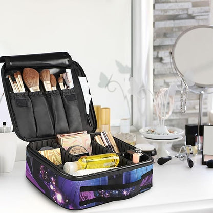 MNSRUU Travel Makeup Bag, Butterfly Rose Women Makeup Case Organizer Cosmetic Toiletry Bag for Teenage Girl with Adjustable Dividers