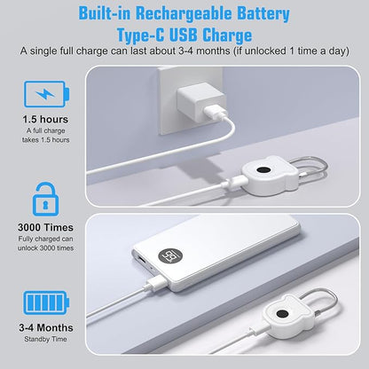 Smart Fingerprint Padlock for Luggage - 20 User Capacity, USB Key & Emergency Code, Keyless Biometric Lock for Gym Locker, Suitcase, Backpack, Toolbox & Handbag (White)
