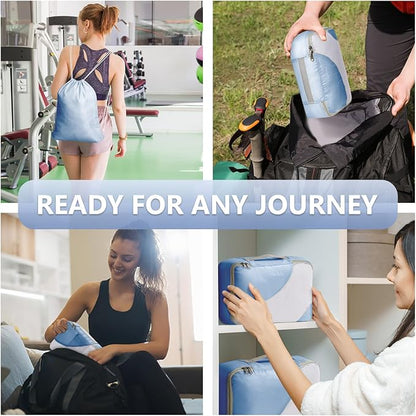 8 Set Packing Cubes for Travel, Gifts for Women Mom,Anti-Tearing Suitcase Organizer for Luggage with Shoe & Hanging Toiletry Bag,OlarHike Vacation Essentials & Accessories for Cruise Ship,Blue