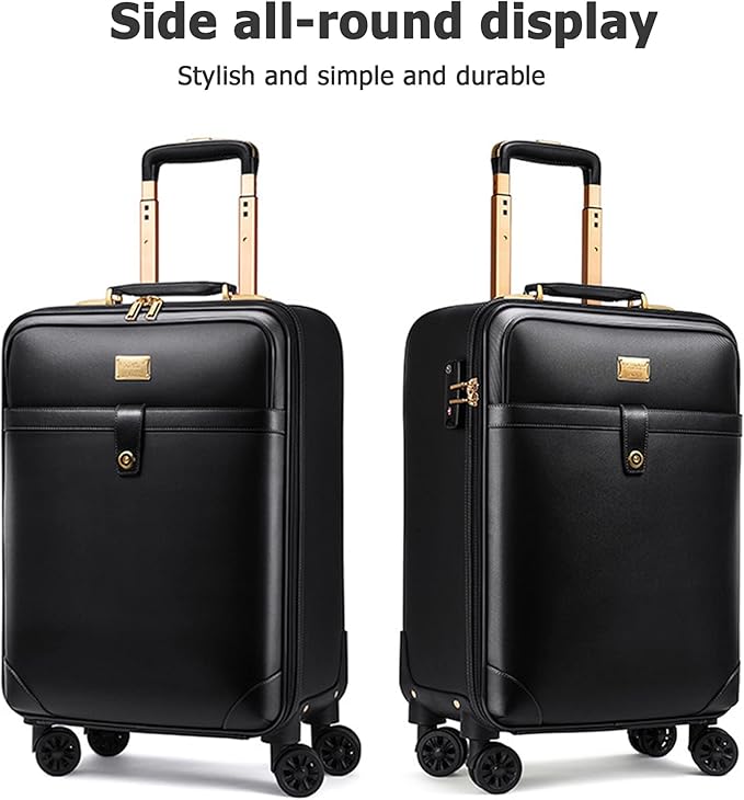 feilario 2Pcs Leather Business Spinner Wheel Luggage Waterproof Carry-On Suitcase with TSA Lock - Capacity 36-55L