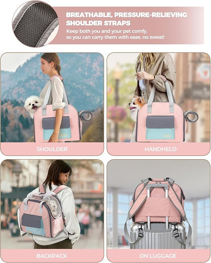 Expandable Cat & Small Dog Carrier Backpack, Soft-Sided Airline-Approved Pet Travel Bag with Dual-Side Expansion, Under-Seat Fit, Breathable Mesh, for Hiking, Vet Visits & Trips (Up to 22 lbs)