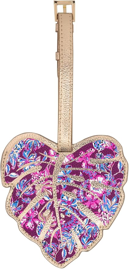 Lilly Pulitzer Shaped Luggage Tag with Secure Strap, Durable Vegan Leather, Colorful Suitcase Identifier for Travel, Amarena Cherry