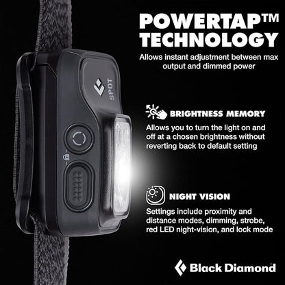 BLACK DIAMOND Spot 400 Headlamp | 400 Lumens Brightness, Dimmable | Waterproof & Durable | 3X AAA Battery Operated (Included) | Graphite